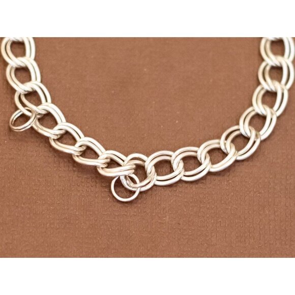 7 inch, Vintage Double Curb Chains Silver Tone Chain Bracelet - U26 - Picture 2 of 3